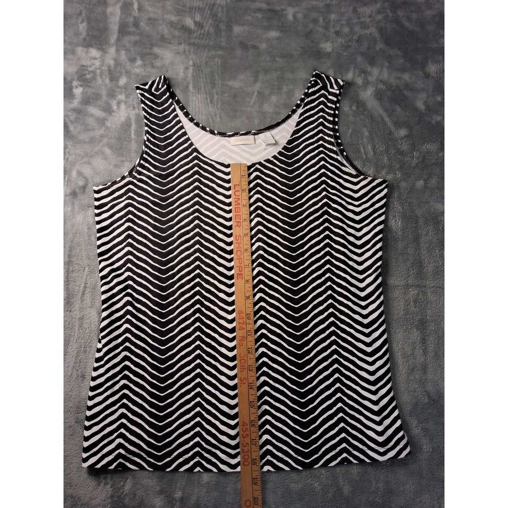 Chicos Tank Top Womens Size 2 Black White Chevron Zig Zag Scoop Neck Sleeveless - Picture 6 of 8